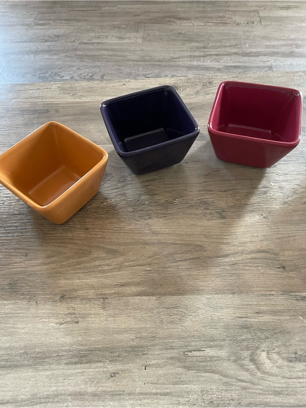 Simple Additions by Pampered Chef set of 3 colored square Dipping snack bowls